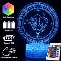 Lampe 3D Signe Astrologie : Taureau caractéristiques et télécommande