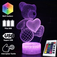 Lampe 3D Nounours Cœur caractéristiques et télécommande