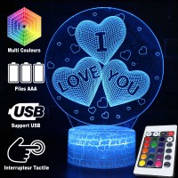 Lampe 3D Cœurs "I love you" caractéristiques et télécommande