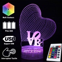 Lampe 3D Cœur LOVE caractéristiques et télécommande