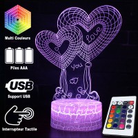 Lampe 3D Ballons Cœur "Love You" caractéristiques et télécommande