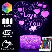 Lampe 3D I Love You Cœur caractéristiques et télécommande