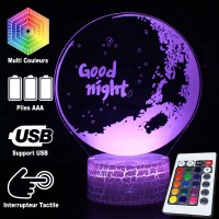 Lampe 3D "Good night" caractéristiques et télécommande