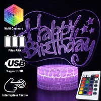 Lampe 3D "Happy Birthday" caractéristiques et télécommande