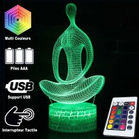 Lampe 3D Statue Yoga caractéristiques et télécommande