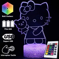 Lampe 3D Kitty Nounours caractéristiques et télécommande