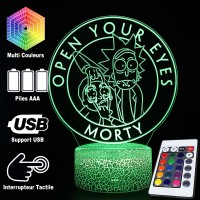 Lampe 3D Rick et Morty "Open Your Eyes" caractéristiques et télécommande