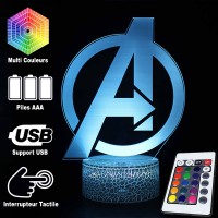 Lampe 3D Logo Captain America caractéristiques et télécommande