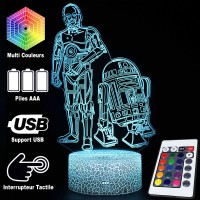 Lampe 3D R2D2 C3PO Star Wars caractéristiques et télécommande