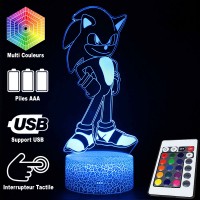 Lampe 3D Sonic Fier caractéristiques et télécommande