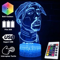 Lampe 3D Tupac Shakur caractéristiques et télécommande