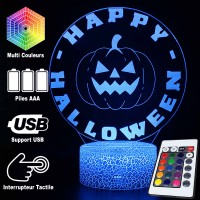Lampe 3D Citrouille Happy Halloween caractéristiques et télécommande
