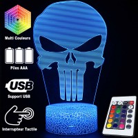 Lampe 3D The Punisher Halloween caractéristiques et télécommande