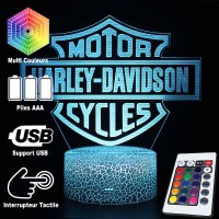 Lampe 3D Logo Harley Davidson caractéristiques et télécommande