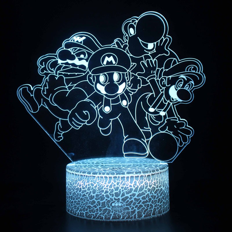 Lampe led 3D Mario sur Yoshi, Mario, jeu vidéo, illusion, déco, chevet