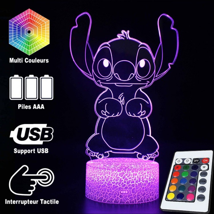 Lampe 3D Stitch / Veilleuse 7 couleurs