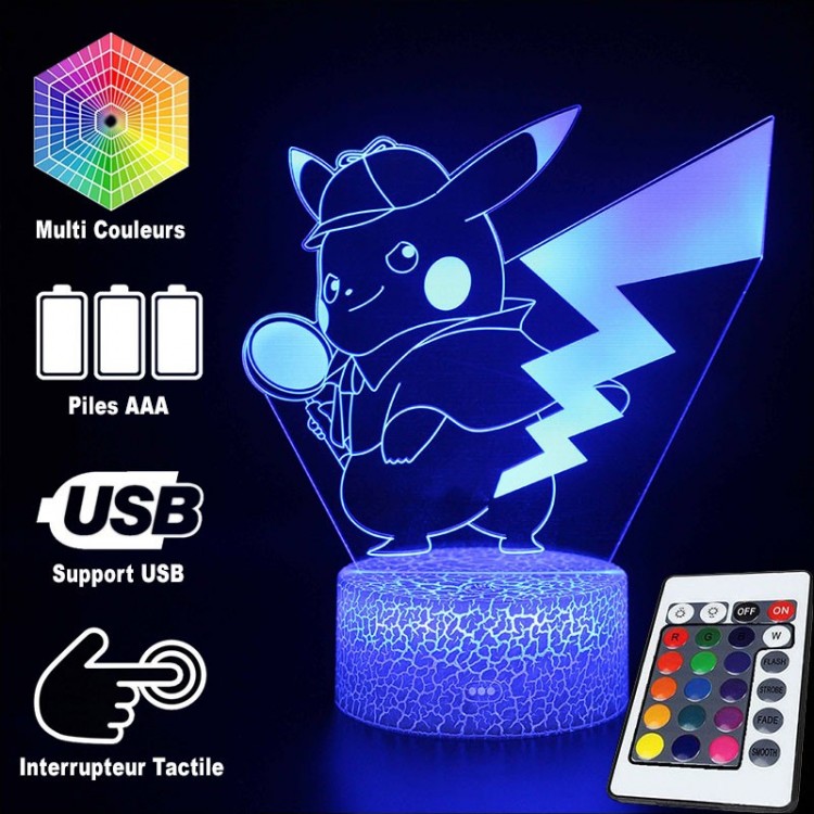 Lampe LED Pokemon Detective Pikachu Changement de couleur USB Lumière nocturne et décoration 